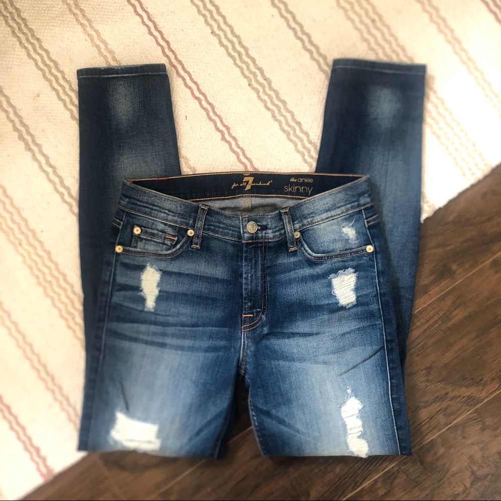 7 for all mankind skinny jeans distressed holes
